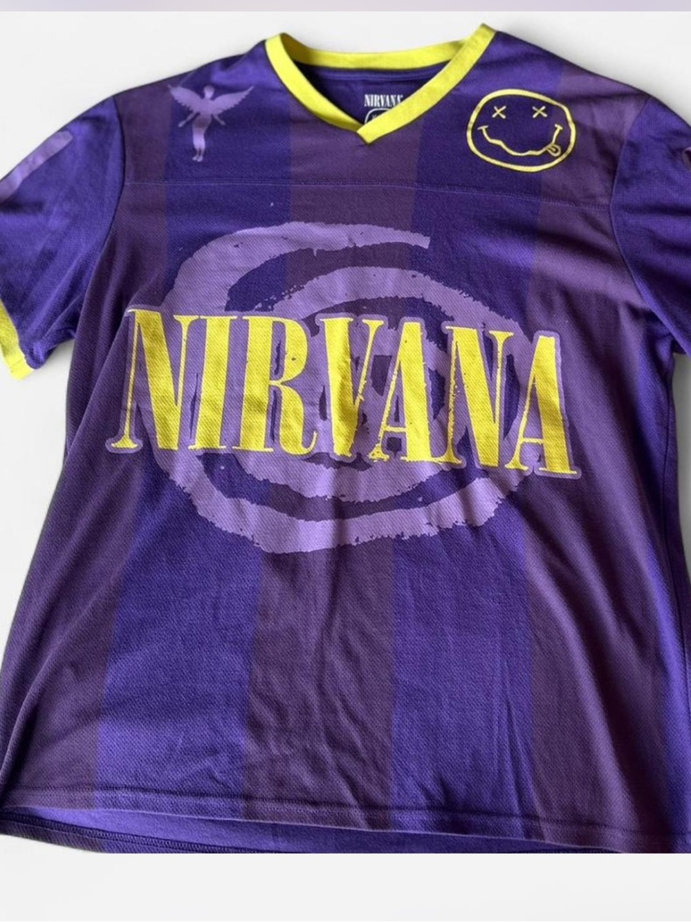 NIRVANA Purple Jersey Tee with Yellow Logo Accents